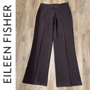Eileen Fisher Womens Wide Leg Flat Front Pants Wool Blend Brown Size S